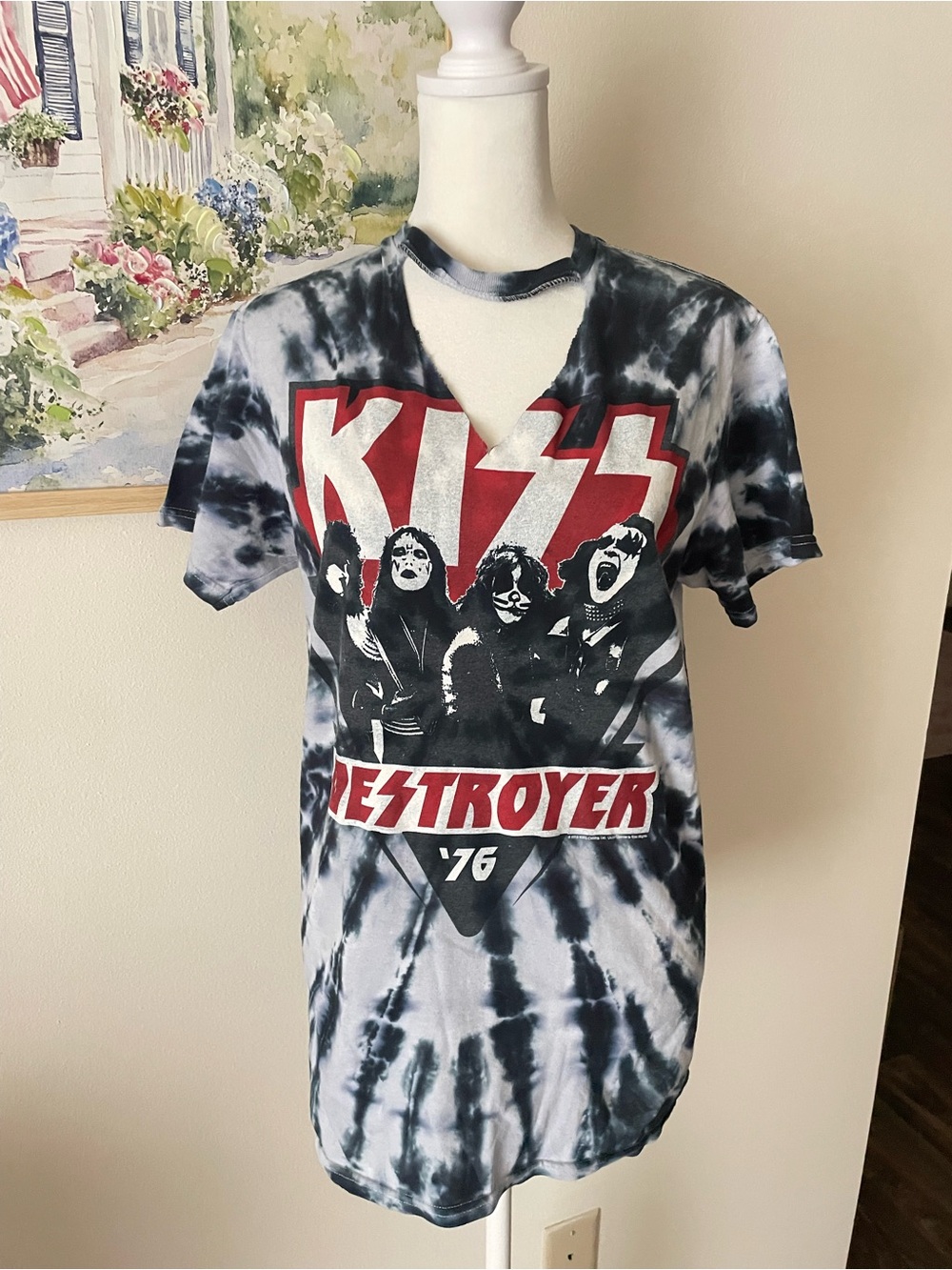 Liquid Blue KISS Destroyer '76 Cutout Tie Dye Short Sleeve Band Tee Medium